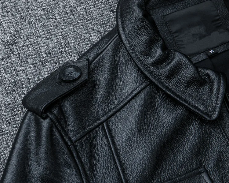 Черная мужская куртка из натуральной кожи размера плюс XXXL Толстая воловья кожа зимняя русская приталенная повседневная кожаная куртка