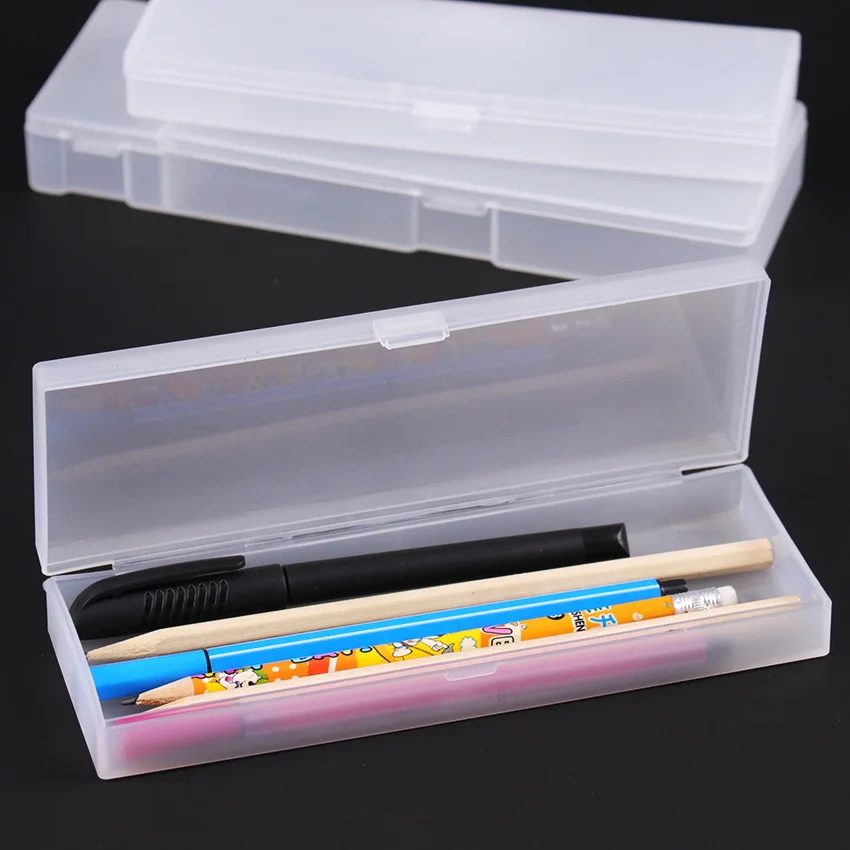 Simple Transparent Pencil Case Frosted Plastic Pencil Pens Storage Box Stationery Office Supplies. 