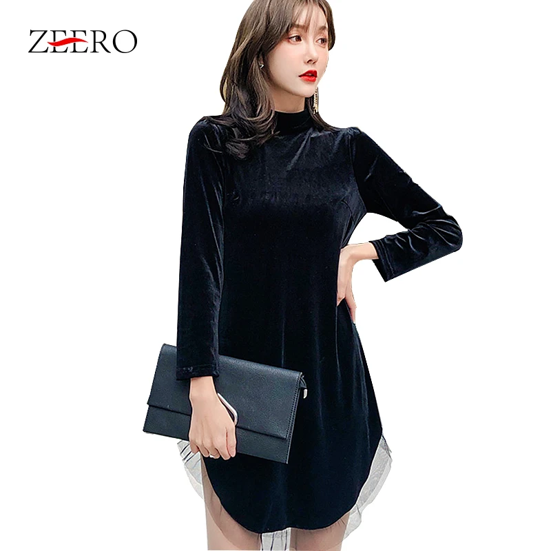 French Style Egg Women Dress Long Sleeve Stand Collar Mini Black Velevt Brand Designer Runway Elegant Party Vestidos | Женская одежда