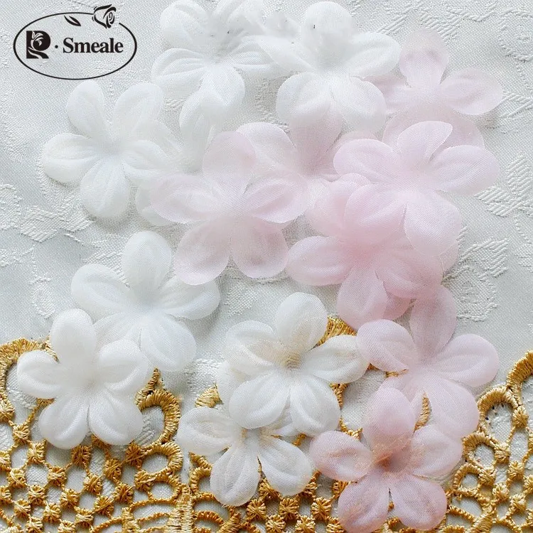

200PCS White Pink DIY Handmade 3D Flower Wedding Dress Ingredients Pyrographic Eugen Yarn Headwear Materials RS255