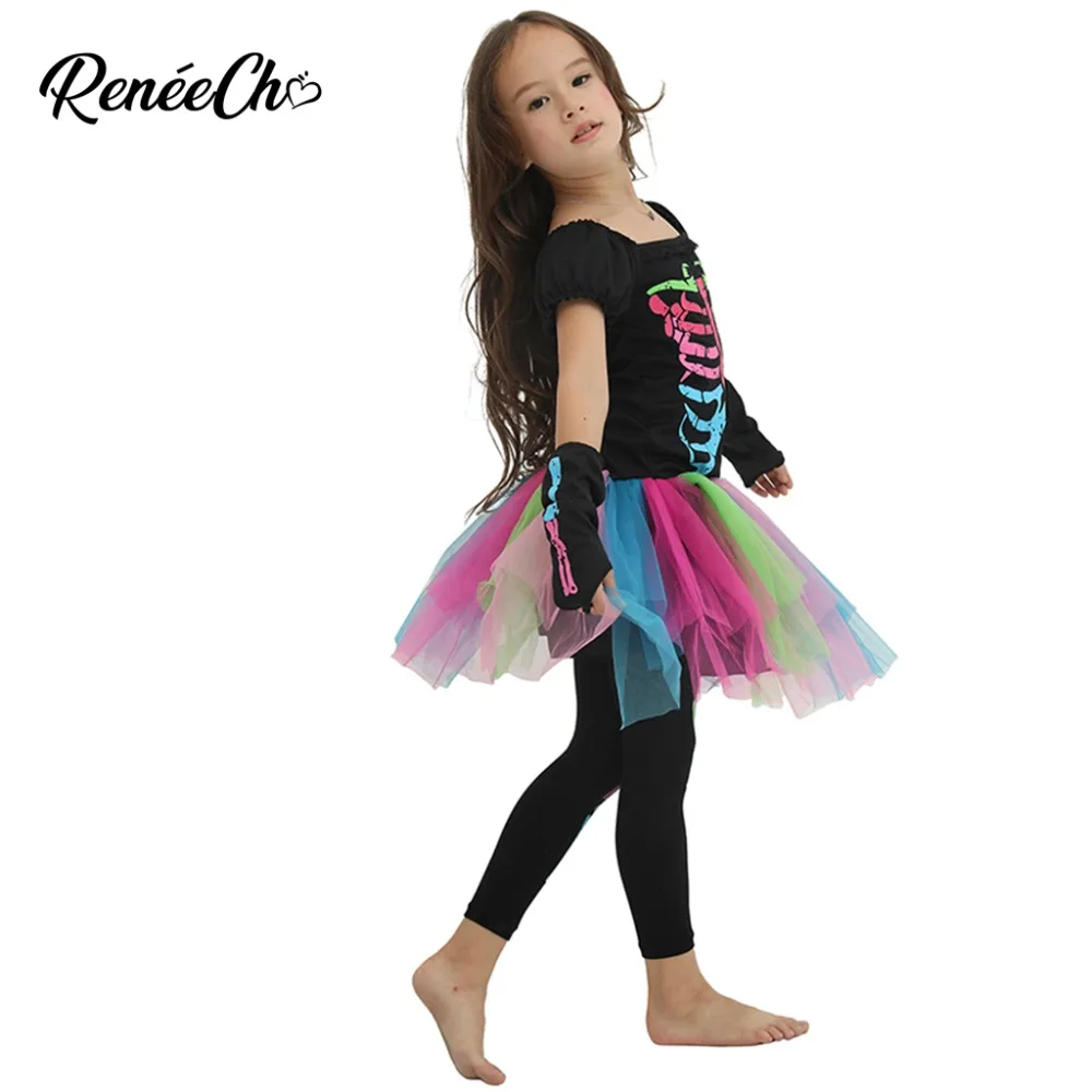 Tanie Kostium na halloween dla dzieci dziewczyny Funky Punky Bones kostium dziecko 2018 szkielet Rocker Cosplay Tutu sukienka przebranie kostium