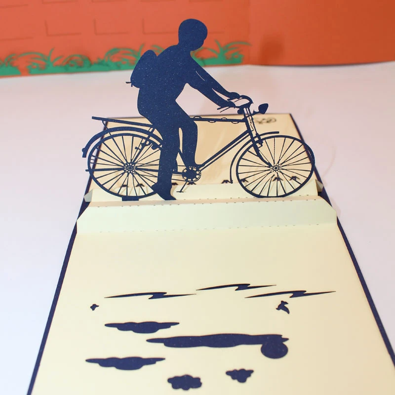  3D Handmade Riding Bike Boy Paper Invitation Greeting Cards PostCard Show Love Valentine's Day Boyf - 32916539008
