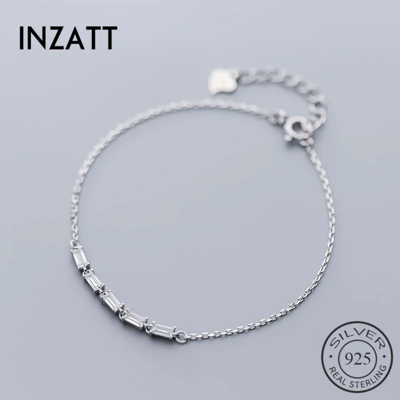 

INZATT Real 925 Sterling Silver Geometric Square Zircon Bracelet For Elegant Women Party Cute Fine Jewelry MInimalist Accessorie