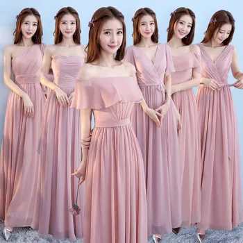 

PINK Elegant Bridesmaid Wedding Dress Improved Chinese Women Long Slim Qipao Sexy Girl Full Length Chiffon Qipao Vestidos