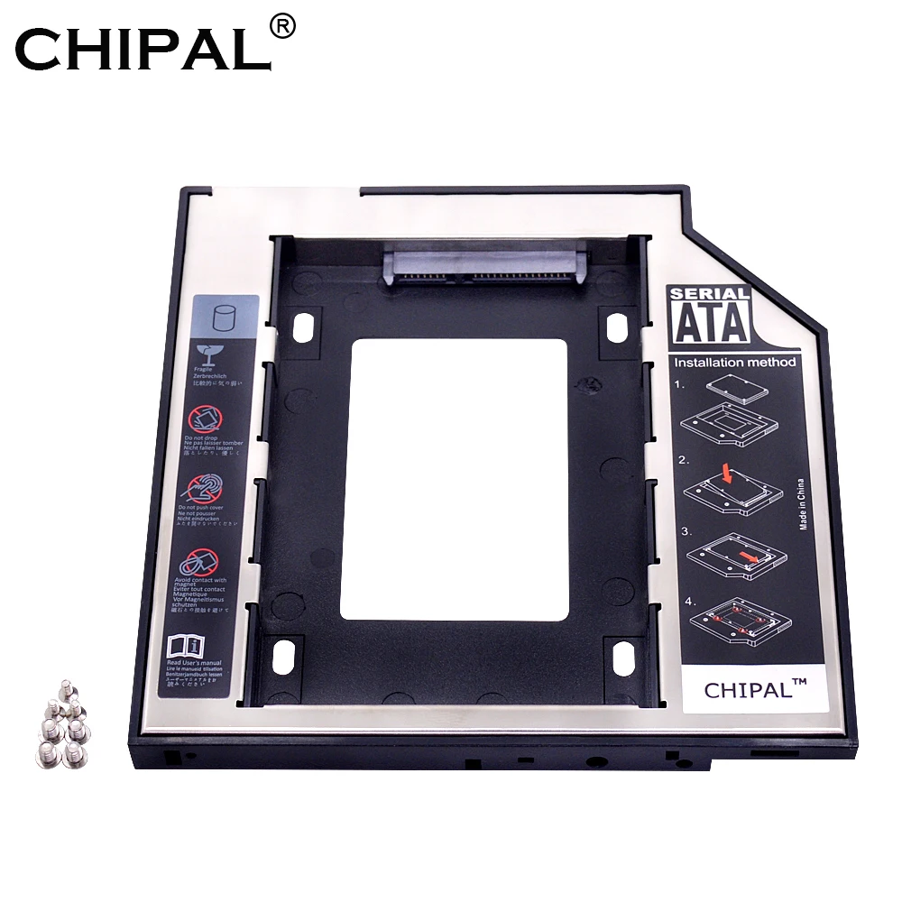 

CHIPAL Universal SATA 3.0 Second HDD Caddy 9.5mm 9.5 for 2.5" SSD Case Hard Disk Drive Enclosure for Laptop CD DVD ROM Optibay