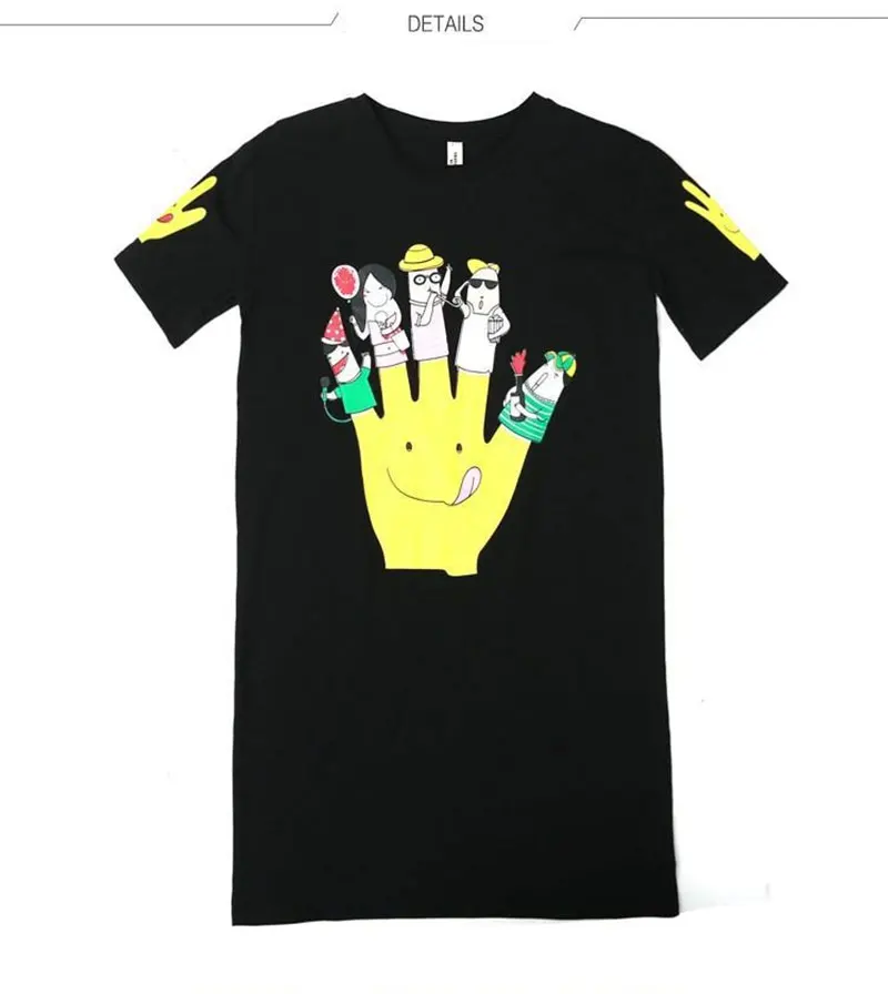 Брендовая популярная футболка, женские Уникальные топы, женская летняя футболка, большой размер, M-5XL, принт с героями мультфильмов, палец, короткий рукав, длинная Повседневная футболка