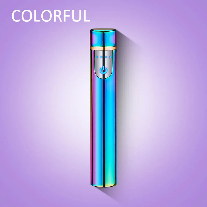 colorful Сенсорный экран прикуривателя беспламенный Датчик USB зарядка Круглый Мини ветрозащитный цинковый сплав 8 цветов - Цвет: colorful
