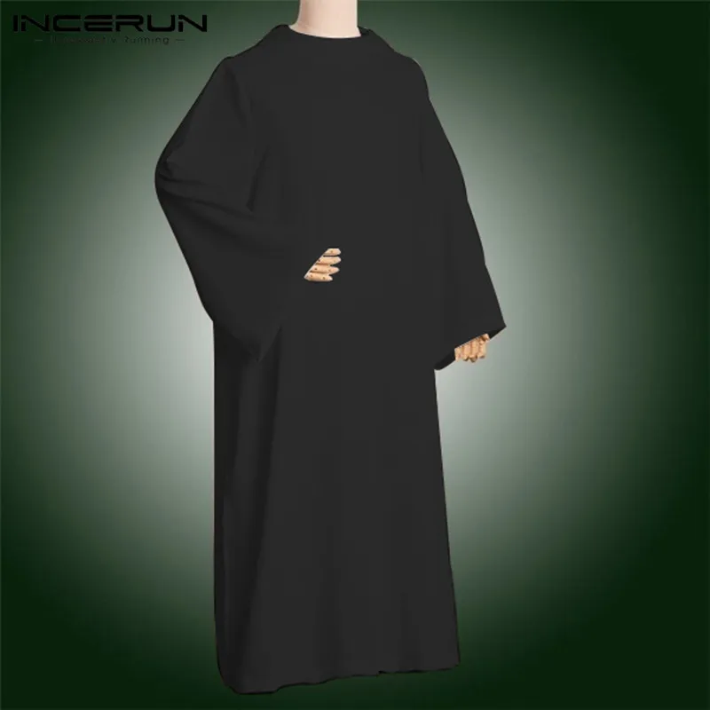 INCERUN Muslim Clothing Islamic Kaftan Robes Men Hooded Solid Clothes Long Sleeve Loose Men Jubba Thobe Saudi Arabia Kaftan