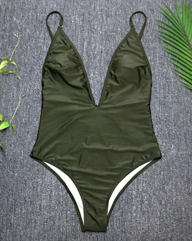 Women Swimwear 2020 Sexy One Piece Swimsuit High Cut Monokini Deep V Swim Suit Retro Bodysuit Bathing Suit Beachwear 3389