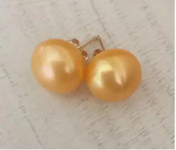 

charming a pair of 10-11mm natural south sea gold pearl earring 14k