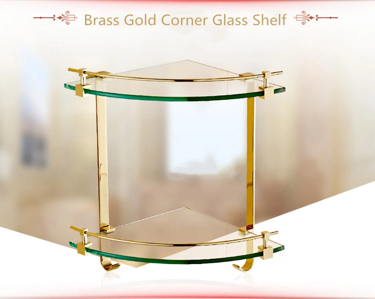 Gold Brass Corner Shelf Wall Mounted Bathroom Accessories Set Smooth