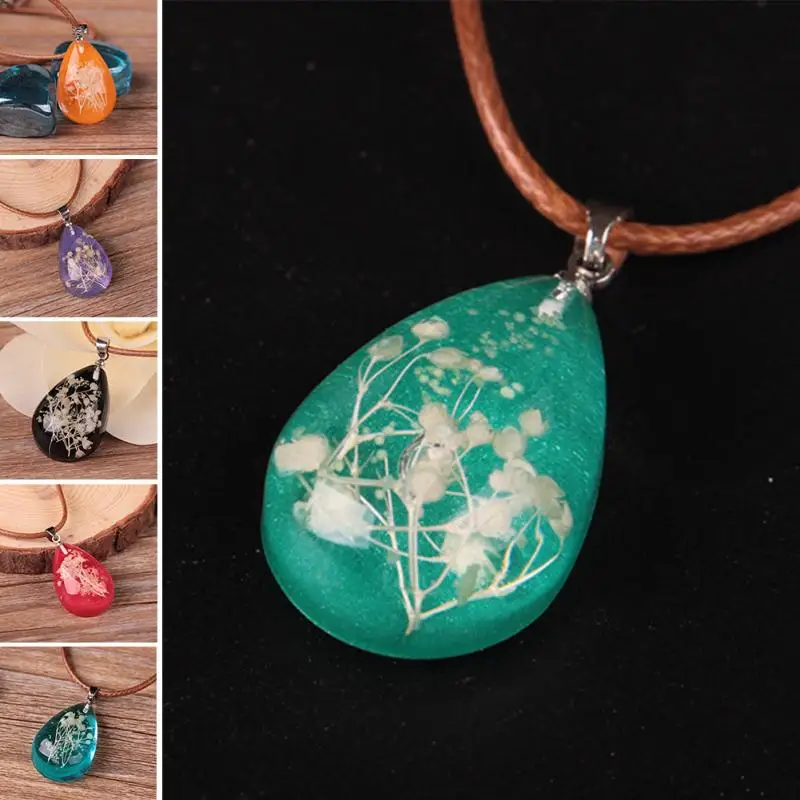 

Hot sale Jewelry Crystal Glass Real Dried Flower Heart Necklace Pendant Necklaces For Women