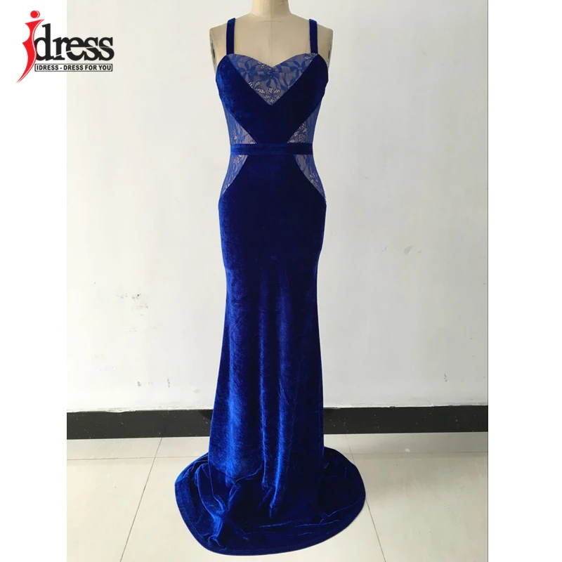 

IDress Elegant Fishtail Lace Patchwork Long Dress Strapless Floor Length Velvet Maxi Dress 2016 New Women Sexy Prom Party Dress