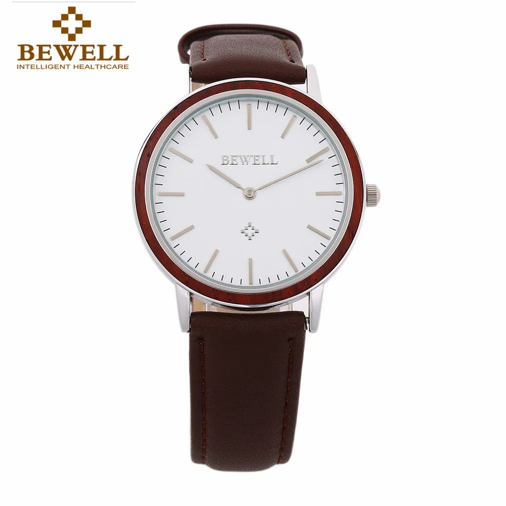 

BEWELL Wooden Mens Sports Quartz Watches Movement Stainless Steel Simple Dial Suede Leather Strap Wristwatches