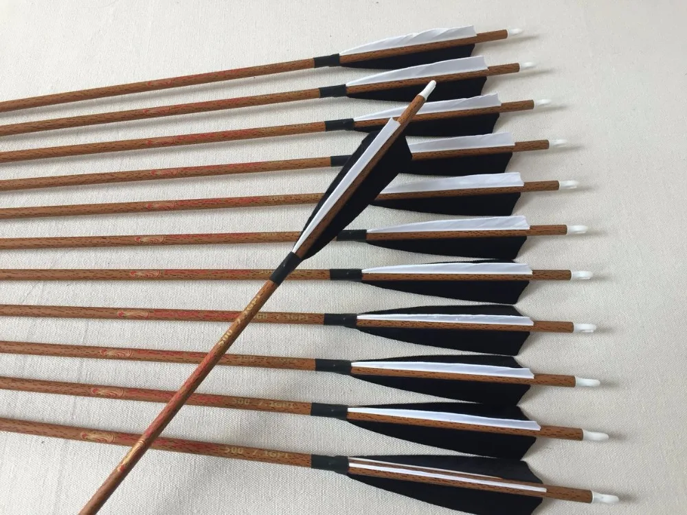 Wood skin Carbon arrow Spine500 with 5" Turkey fletching carbon arrow