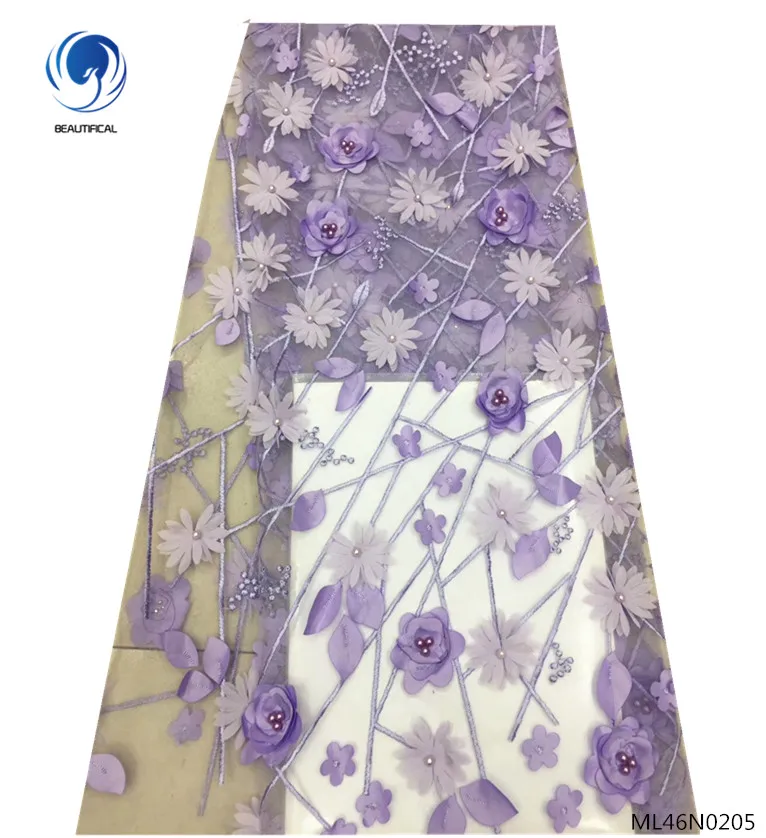 

BEAUTIFICAL latest 3d lace african fabric lace african laces 2019 with beads for wedding dresses 5yards/lot ML46N02