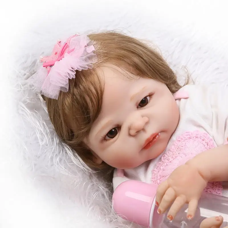 

DollMai bebes reborn dolls 23" full silicone reborn baby dolls girl body rooted new hair magnetic mouth child bathe toy doll