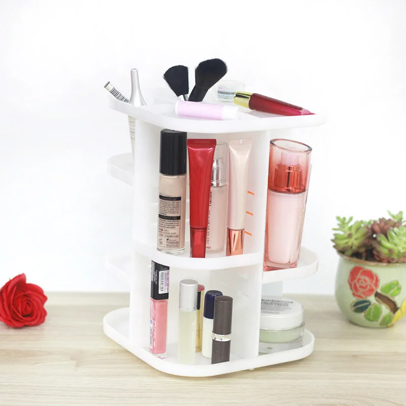 

360 Rotating Makeup Organizer Shelf for Cosmetic Brushes Lipstick Large Capacity Storage Rack for Bathroom Vanity MH88