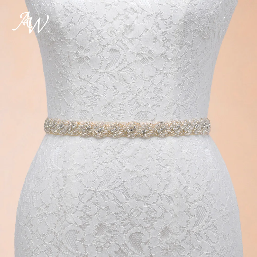 AW Handmade Crystal Rhinestone Bridal Belt Embellished Satin Sash