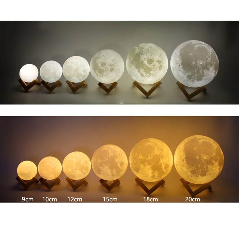 

Newest Rechargeable 3D Print Moon Lamp 2 Color Change Switch Bedroom Bookcase Night Light Ship from Russia