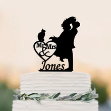 Свадебный торт Топпер, пользовательские Mr и Mrs торт Топпер с фамилиями, Свадебная пара с кошкой, кот любовник Свадебный декор
