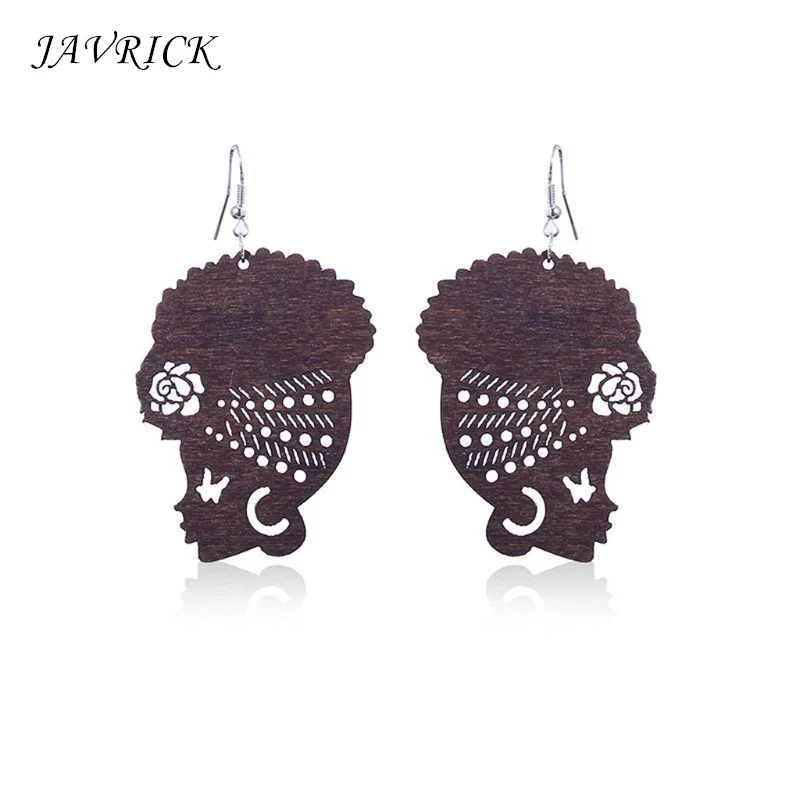 1 Pair Natural Wood African Beauty Head Pendant Drop Earrings For Women Fashion Jewelry | Украшения и аксессуары