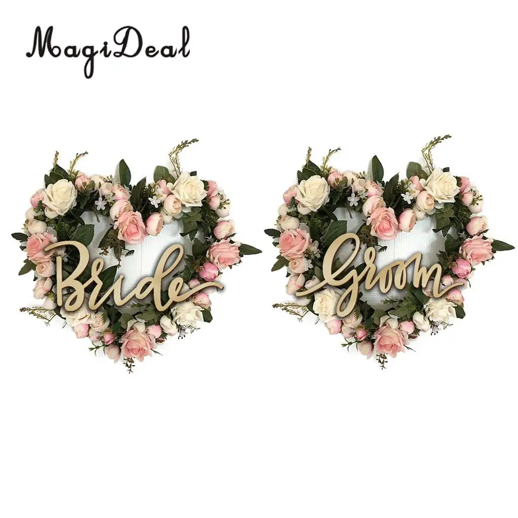 2pcs Unfinished Bride and Groom Wedding Wooden Chair Banner Sign Decorations Home Party Ornament Photo Booth Prop