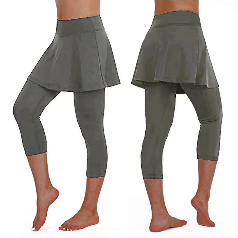 Женские повседневные леггинсы с юбкой, теннисные женские брюки для занятий йогой и спортом, укороченные брюки для фитнеса, профессиональные облегающие штаны для бега