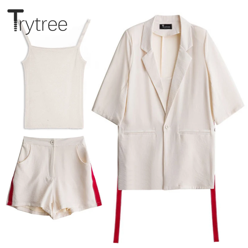 

Trytree Spring summer Women Three piece set Casual tops + shorts Female Office Fashion Suit Set Women's Costumes top 3 Piece Set