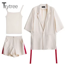 Trytree Spring summer Women Three piece set Casual tops + shorts Female Office Fashion Suit Set Women's Costumes top 3 Piece Set