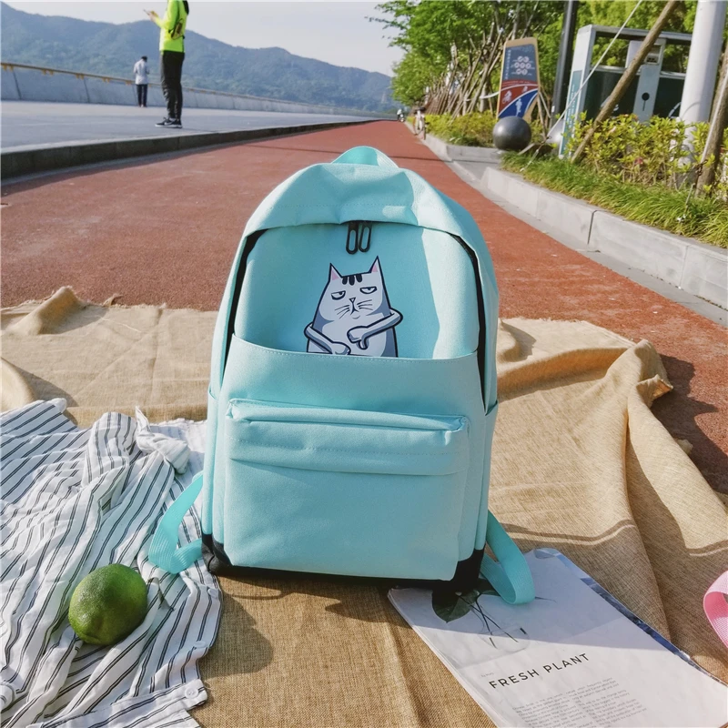 Menghuo Casual Women School Backpack Lovely Cat Printed Canvas Backpack Teenager Girls Large Capacity Ladies School Bag Mochilas (1)
