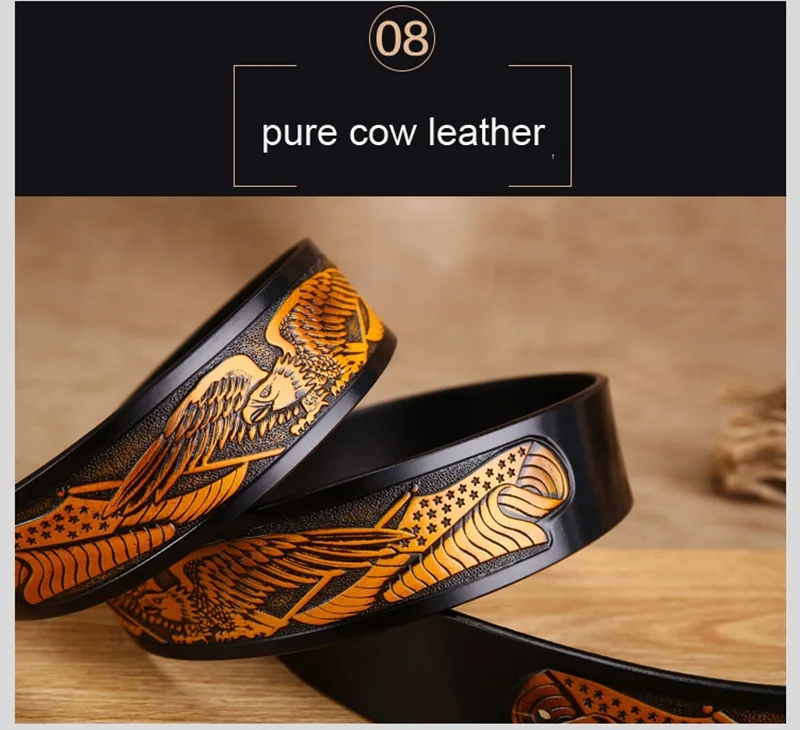 Роскошь высокого класса ремни из коровьей кожи креативный 3D прессованный Орел шаблон ремни мужские настоящие кожаные пояса лучшие подарки