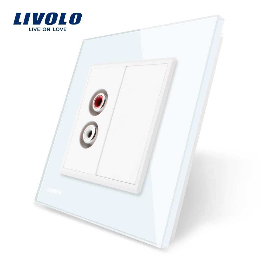 

Livolo EU standard Wall Outlet C791AD-11/12/13/15, 4colors Crystal Glass Panel, Two gang Audio socket 220V~250V,no logo