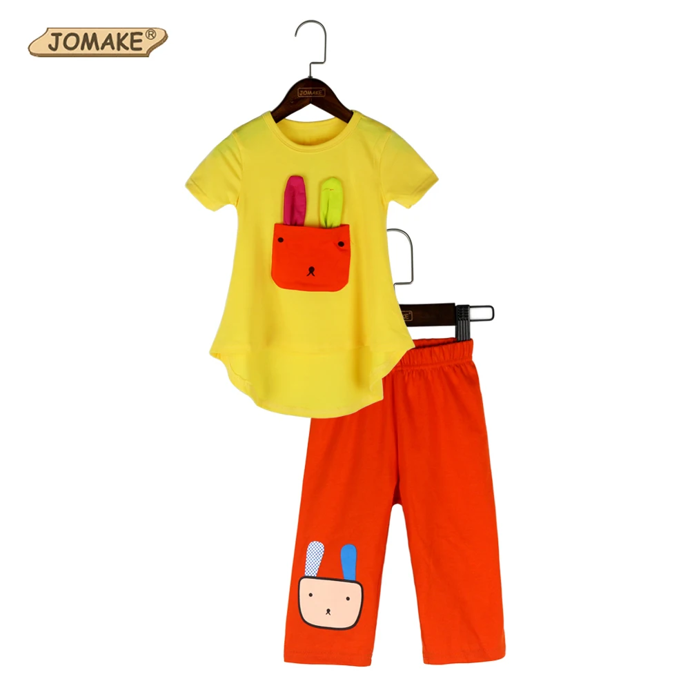 

JOMAKE Girls Clothes Sets 2018 New Summer Cartoon Rabbit Short Sleeve T-shirt+Leggings Casual Kids Suit Toddler Girl Clothing
