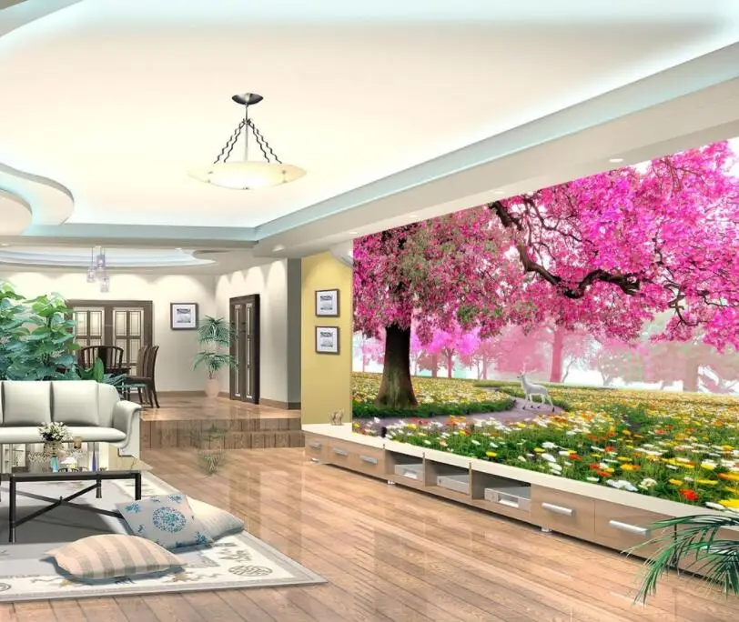 Beibehang пользовательские обои цветок море Cherry дерево олень красивые гостиная ТВ пейзаж фоне стены обои для стен 3d