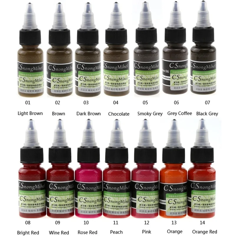 

Microblading Pigment Eyebrow Tattoo Ink 14 colors 15ml/bottle for Eyebrow & Lip Permanent Make up fast coloring in 5 minutes