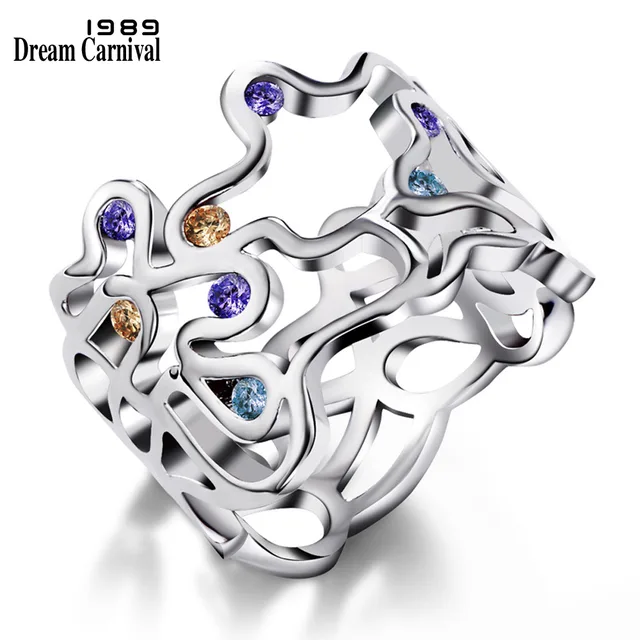 DreamCarnival1989 Sexy Hollow Rings for Lady Purple Yellow Blue Zircon Unique Je DreamCarnival1989 Sexy Hollow Rings for Lady Purple Yellow Blue Zircon Unique Je