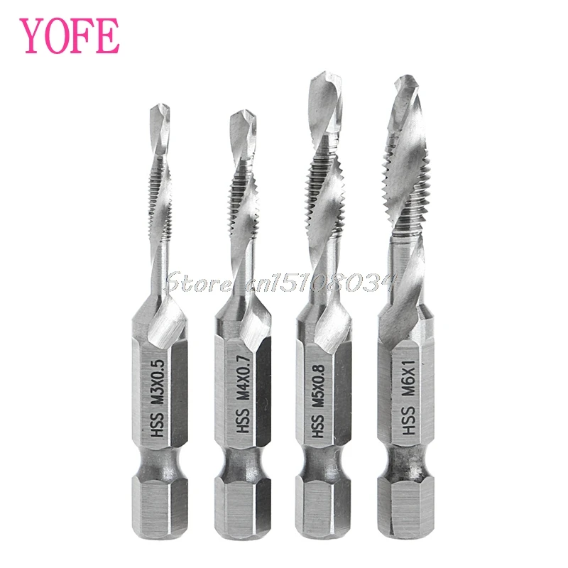 

4Pcs/Set High Speed Steel HSS 4241 Drill Bits Hex Shank Spiral Tap M3-M6 S08 Drop ship