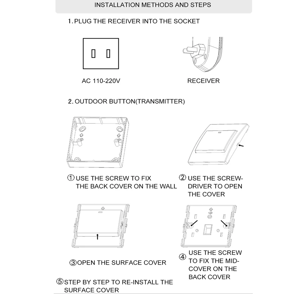 Wireless Doorbell Waterproof Battery Button 300M Remote LED Light Receiver Home Cordless Bell 36 Chimes 4 Volume