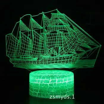 

Sailing Boat 3d Colorful Led Small Night Lamp Fashionable Birthday Gift Atmosphere 3d Lamp White base Light Fixtures