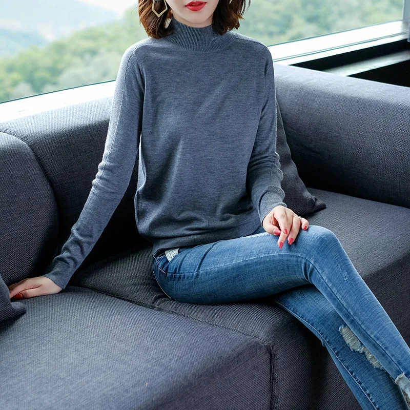 Solid turtleneck basic sweater 2018 new long sleeve women autumn elastic knit sweater