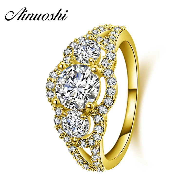 

AINUOSHI 10K Solid Yellow Gold Wedding Ring Sona Simulated Diamond Halo Anillos Mujer Bague Brilliant 1 ct Engagement Band Rings