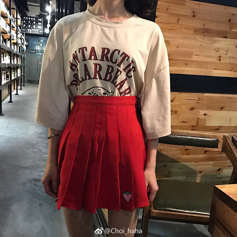 Корейская трапециевидная Повседневная модная женская Повседневная плиссированная юбка большого размера с мультяшной вышивкой, Милая юбка в консервативном стиле, юбка в стиле ампир