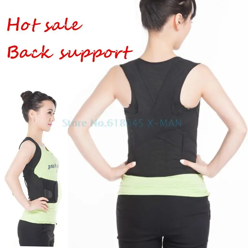 Спортивный пояс сзади черного цвета для Для женщин Фитнес дышащая регулируемому положению позвоночника сзади Поддержка Для женщин плеча-накладка на заднюю панель с L021
