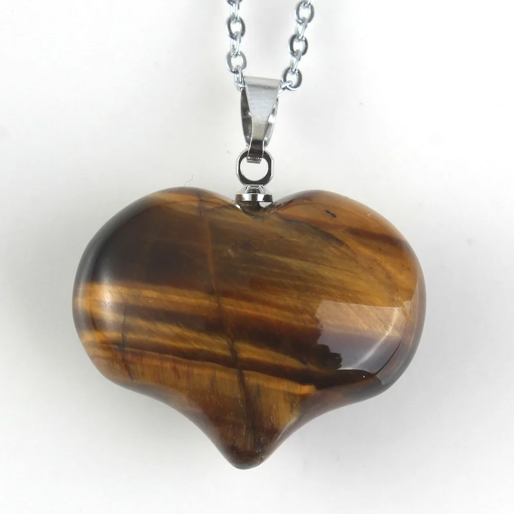 Natural Gnergy Gemstone~ Silver Plated Natural Rock Cryatal Rose Pink Quartz Opalite Opal Black Agates Love Heart Stone Pendant Women Men Jewelry 5 AA00201023703a