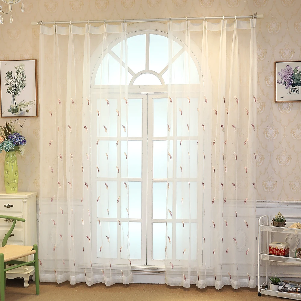 Feather Mesh Fabric Embroidered Tulle Curtains Living Room White Curtain Bedroom Bay Window Reday Made Curtain P056D3