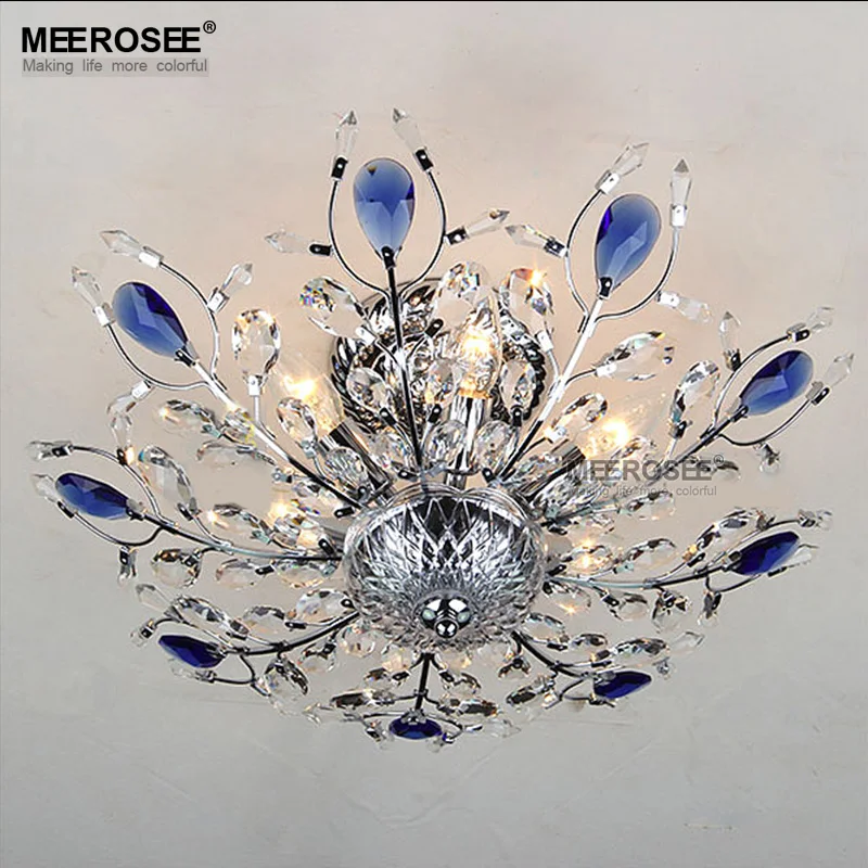 

Good Quality Blue Crystal Ceiling Light Fixture Luxurious Crystal Mounted Lighting E14 Bulb Ceiling Lamp for Foyer Restaurant