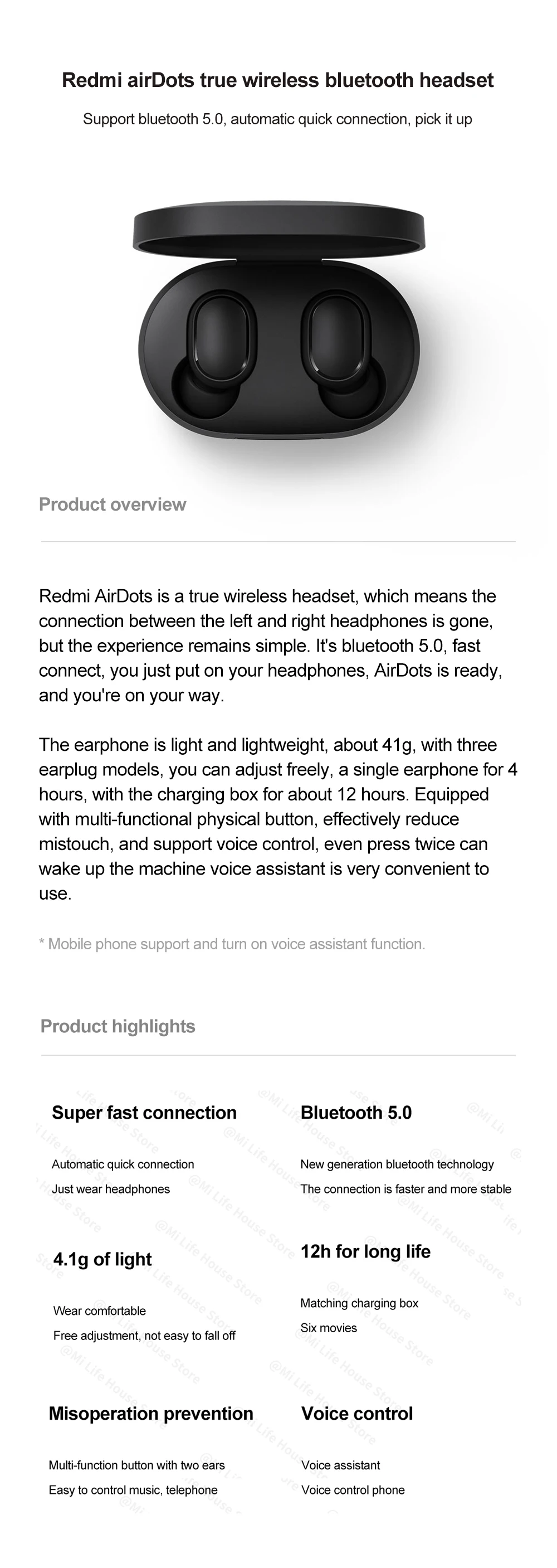 Новинка, Xiaomi,, Redmi, AirDots, беспроводные наушники, Bluetooth 5,0, супер быстрое соединение, наушники, гарнитура, спортивный светильник, наушники