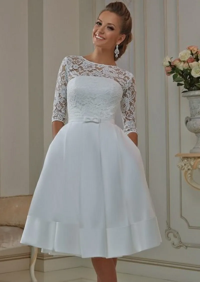 Por 100 Lots From White Ivory Lace Short Wedding Under 100 2017 With Pockets Vestido De Noiva Curto