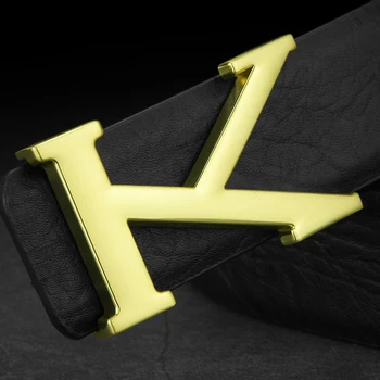 

K Golden Letter High Quality designer jeans belts Cowskin Casual Waistband genuine leather belt Smooth buckle Cinto Masculino